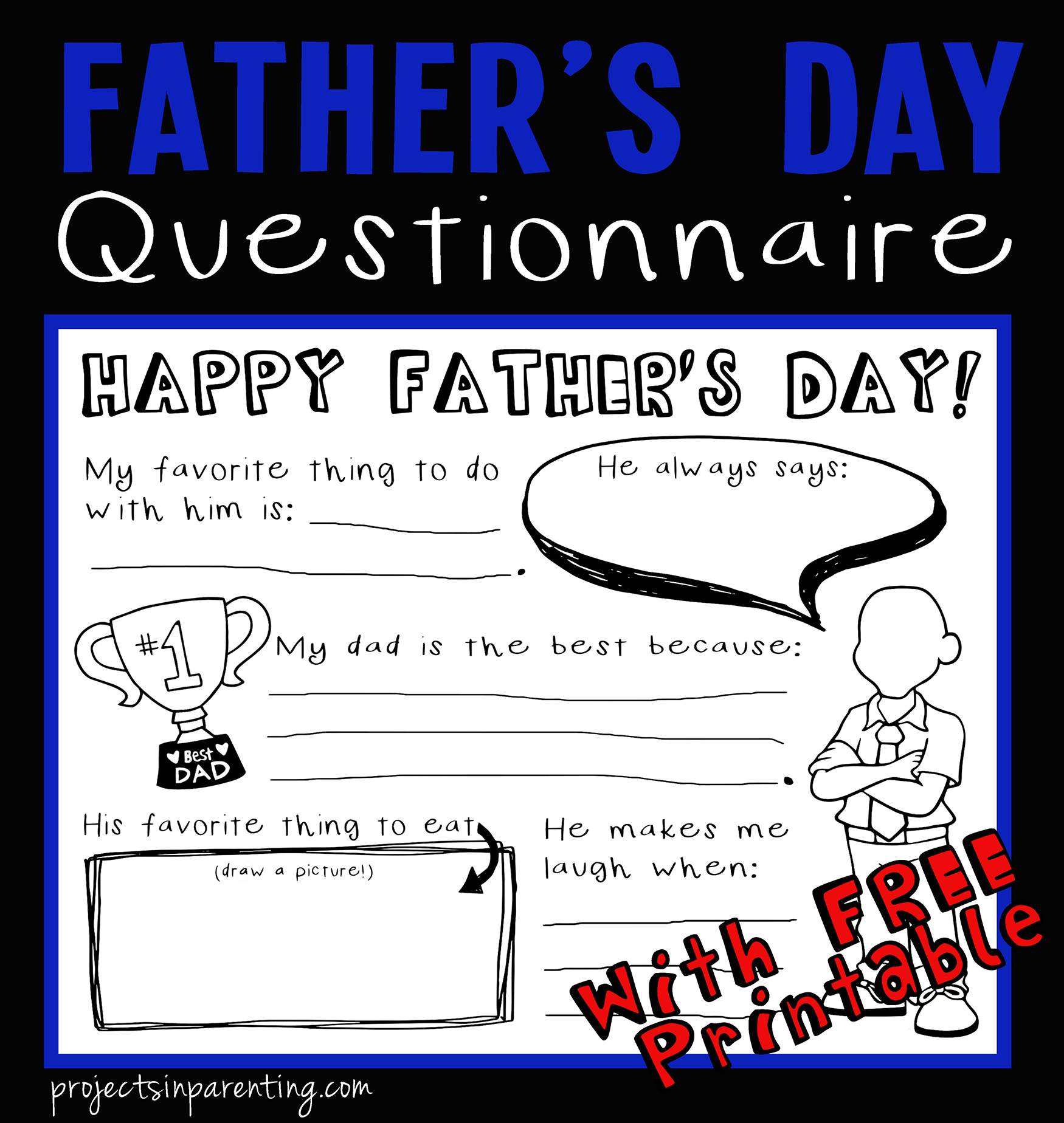 Happy Father's Day Free Printable Questionnaire, All About Me - projectsinparenting.com